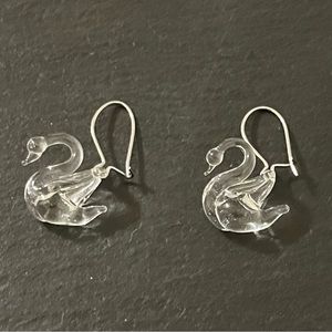 Vintage Clear Glass Blown Swan Earrings